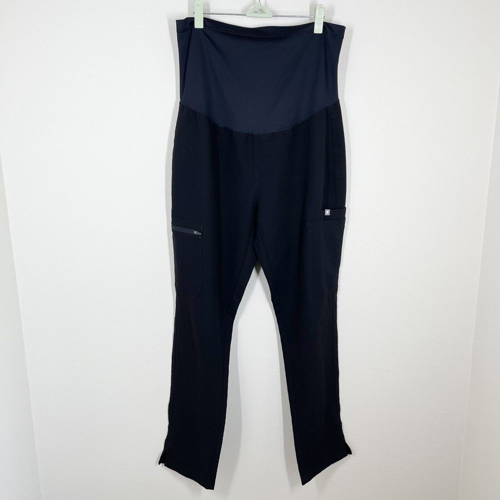 FIGS Yola Maternity Scrub Pants Size M Black Stretch Technical Collection